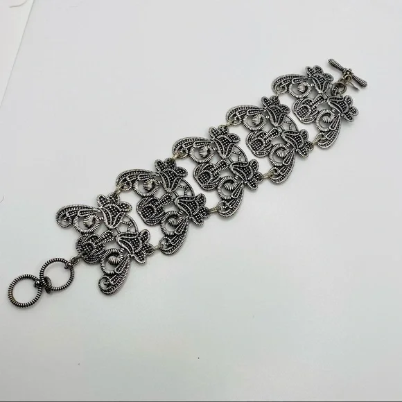 NEW Silver Bracelet Lace Design Toggle Clasp Wide - Picture 5 of 6